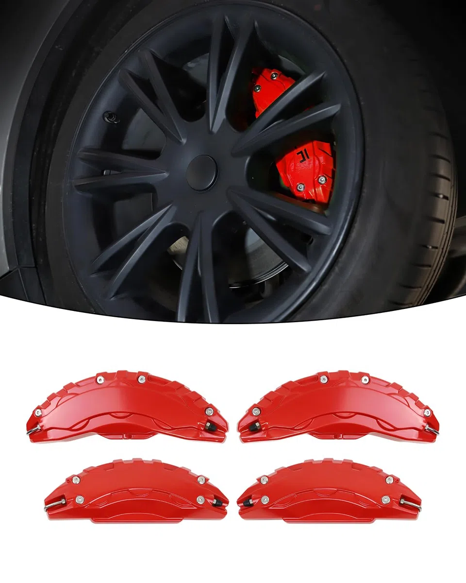 Cubierta de pinza de freno adecuada para 2020 2021 2022 2023 2024 2025 Tesla Model Y Accesorios Tamaño de rueda 19 pulgadas 20 pulgadas Protector de pinza de freno rojo (Rojo)