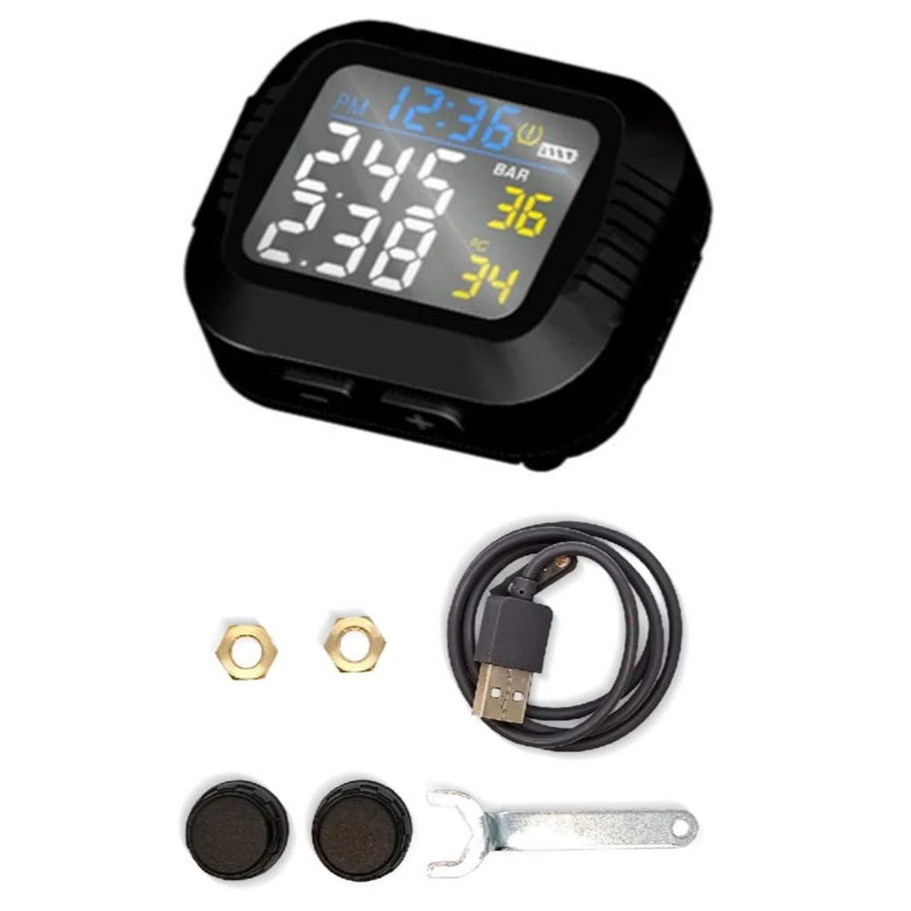 de Monitoreo de PresióN de NeumáTicos en Tiempo Real para Motocicletas a de Agua Pantalla LCD InaláMbrica Sensor Externo TPMS