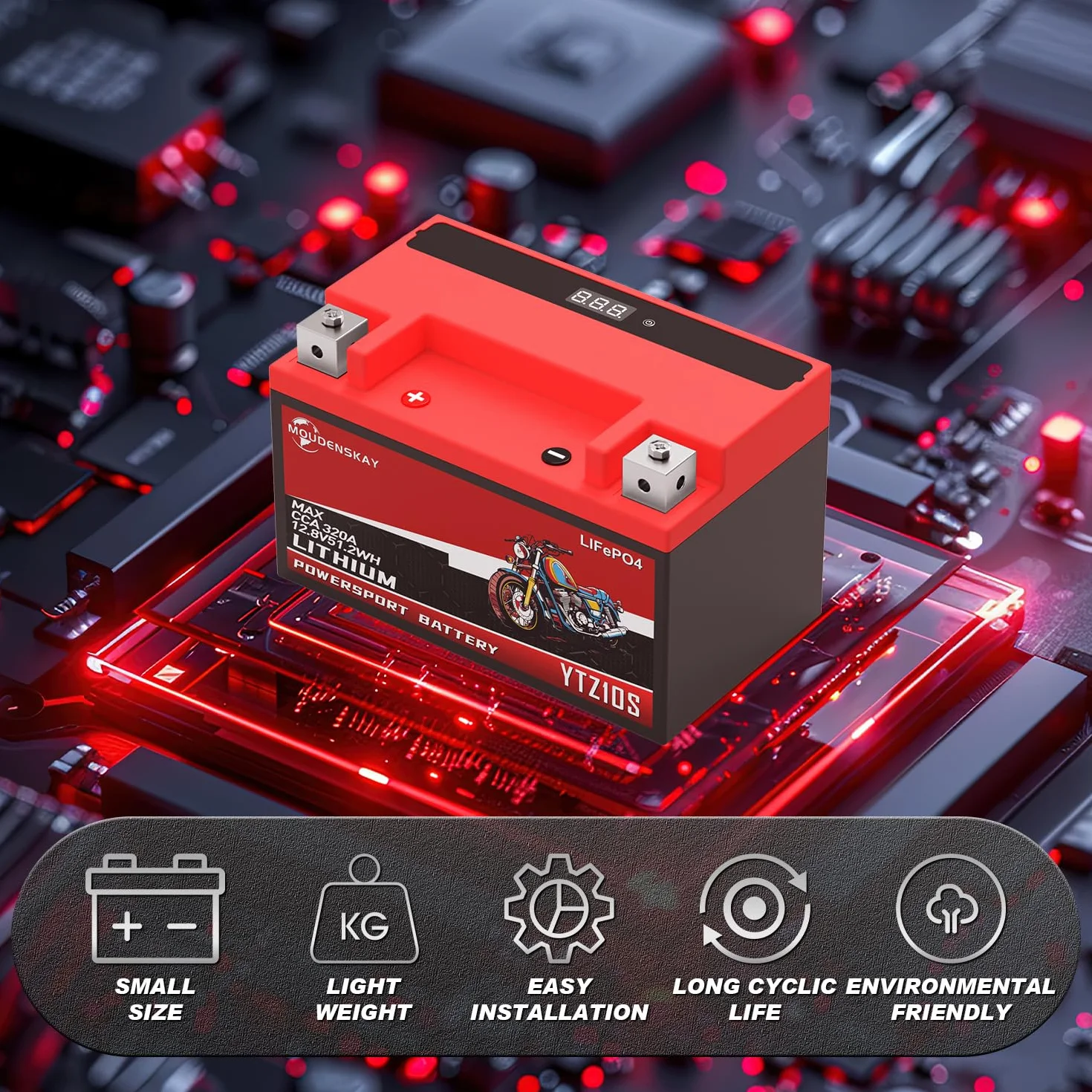 Batería de Litio Para Moto, Bateria Litio 12v Motocicleta con BMS,12.8V 4AH 280~320CCA 51.2WH YTZ10S LiFePO4 Motor de Arranque de la Batería Para Motocicleta,ATV,UTV,4 Wheeler, y más