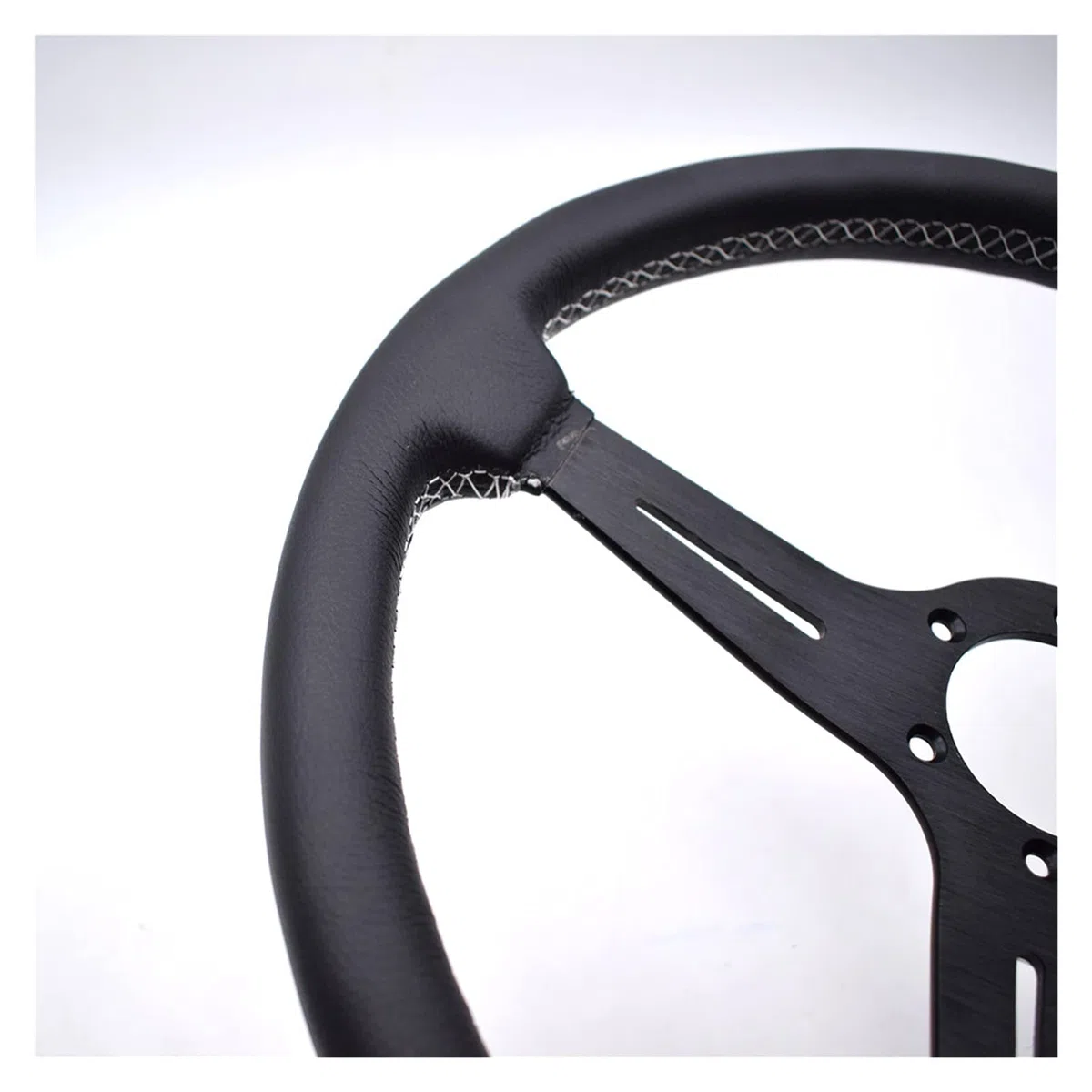 Volante Deportivo Coche de carreras de 380 mm / 15 pulgadas de cuero real del volante de la deriva Volante (Color : Black)