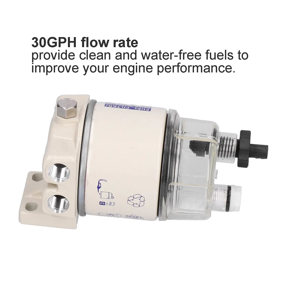 Aramox Separador de Agua del Filtro de Combustible Marino, 30GPH Tasa de Flujo, con Drenaje de Autoventilación, Reemplazo R12T, Giratorio