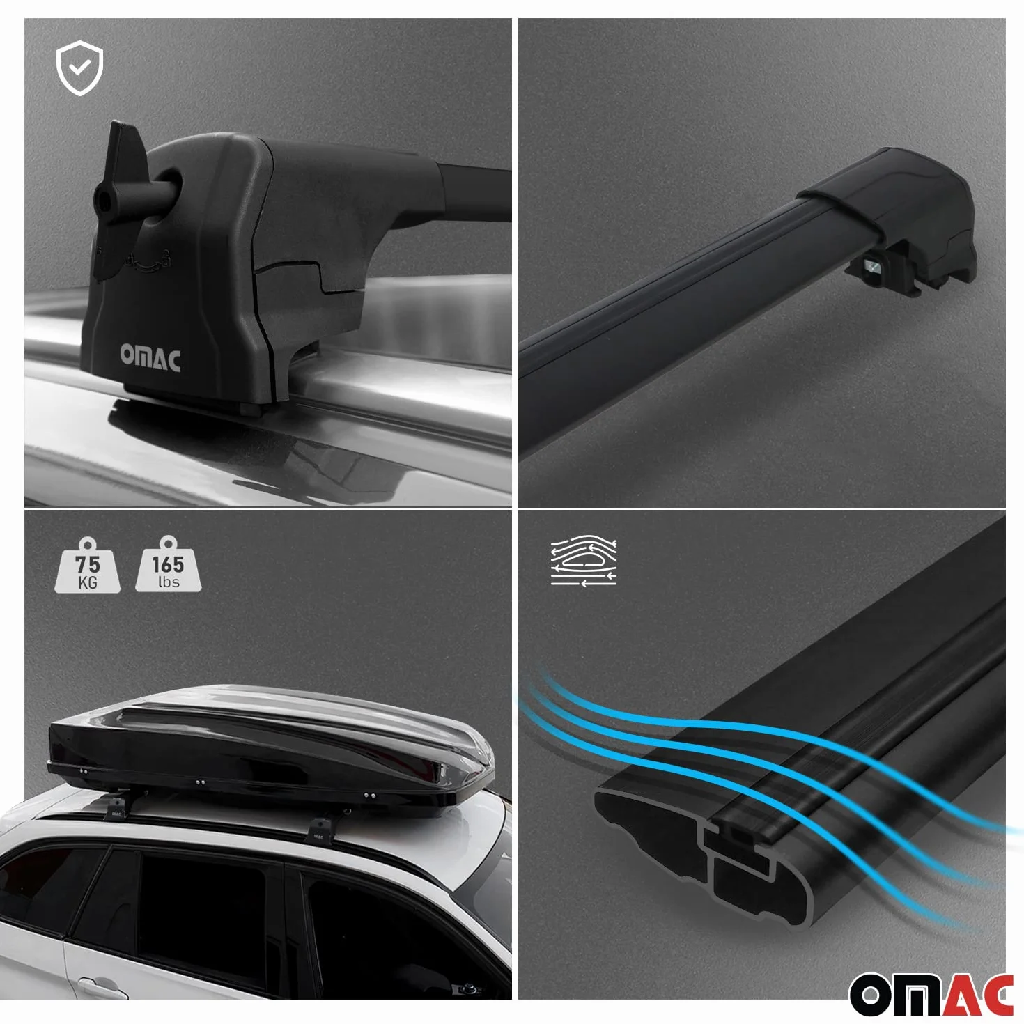 OMAC Barras de Techo Transversales de Aluminio para Jeep Compass 2017-2025 – City Crash – ISO/Pas 11154