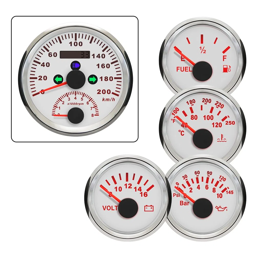 ELING Velocímetro de 85 mm con tacómetro con voltímetro de presión de aceite de temperatura de agua de nivel de combustible de 52 mm con retroiluminación