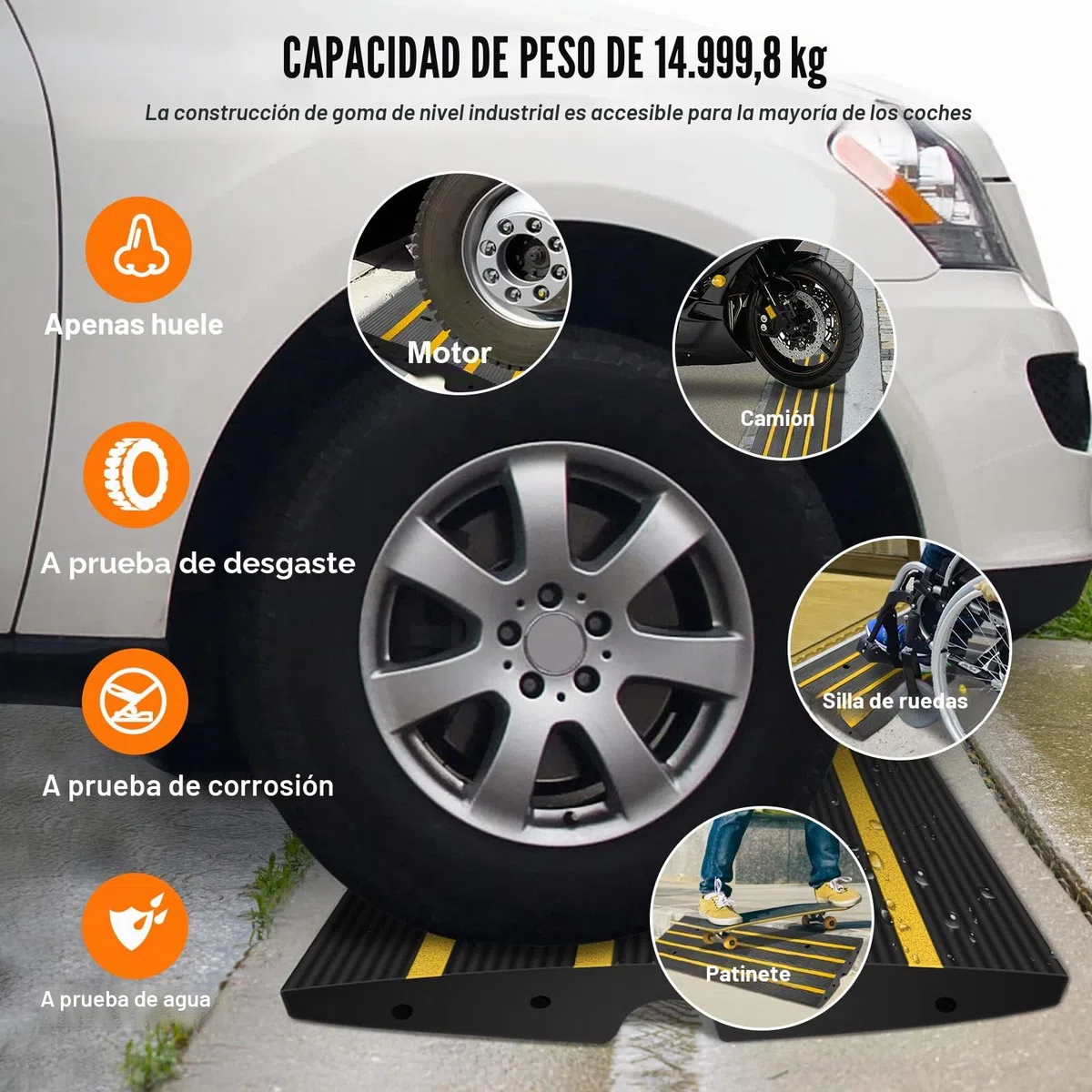 VEVOR Rampa para Silla de Ruedas Altura de 6,5 cm Rampa de Goma Carga de 15 t Rampa Antideslizante Extensible para Silla de Ruedas para Muelle de Carga Puerta de Entrada de Garaje, 122 x 40,5 x 6,5 cm