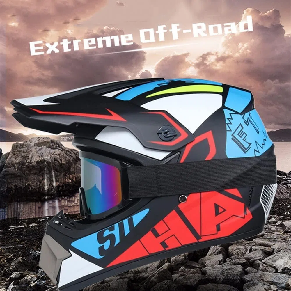 Casco Moto Niño Juvenil Casco Motocross Adultos Cascos Cruzados Offroad ATV MX Enduro Cascos Integral De Descenso MTB Certificado Dot/ECE con Gafas Máscara Guantes