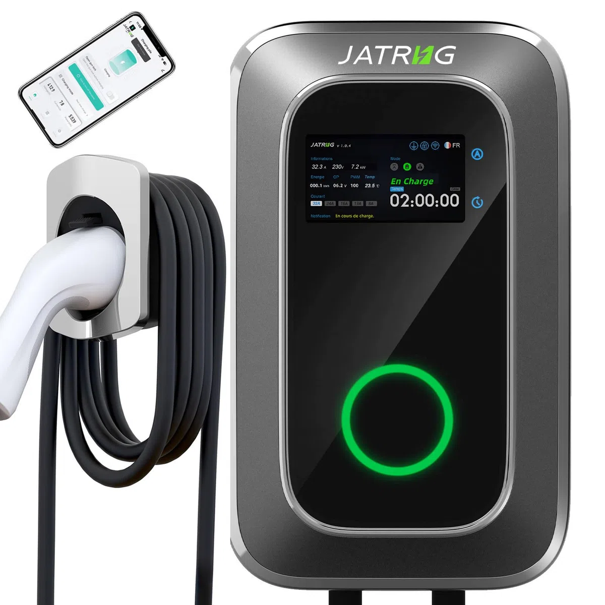S1 - Estación de Carga para vehículos eléctricos (7 kW, 8 m, 32 A, monofásica, WiFi-App, estación de Carga, Tipo 2, IEC 62196-2, Cargador rápido EV Wallbox