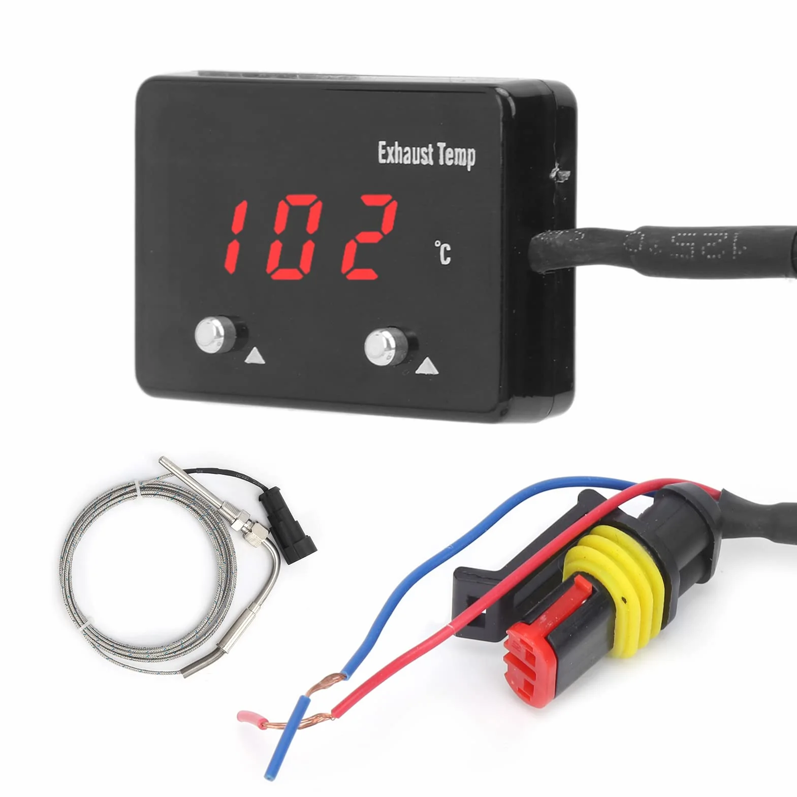 Medidor EGT Medidor de Temperatura de Gases de Escape Pantalla LED Digital 0-1000 ℃ con Conector de Nivel de Advertencia Ajustable para Vehículos de 12 V