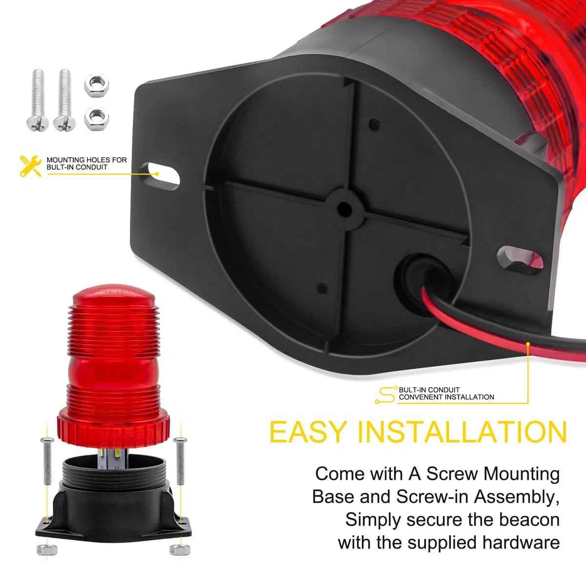 Biqing 1PC Luz de Baliza de Advertencia LED Rojo,30LED Luces de Advertencia Estroboscópicas 12V 24V Luz Rotativa de Advertencia Estroboscopica para Autobús escolar Tractor Excavadoras Camión