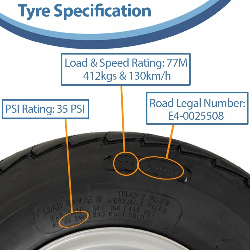 Parnells 20.5x8-10 Remolque Ruedas 4ply Alta Velocidad Road Legal Neumáticos, 4 Tuerca Rim - Conjunto de 2