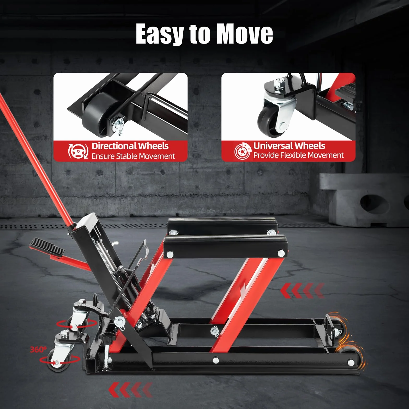 Elevador Hidráulico para Motocicleta de 680 kg de Carga, Soporte de Montaje Ajustable de 115 a 365 mm para Motor en Garaje