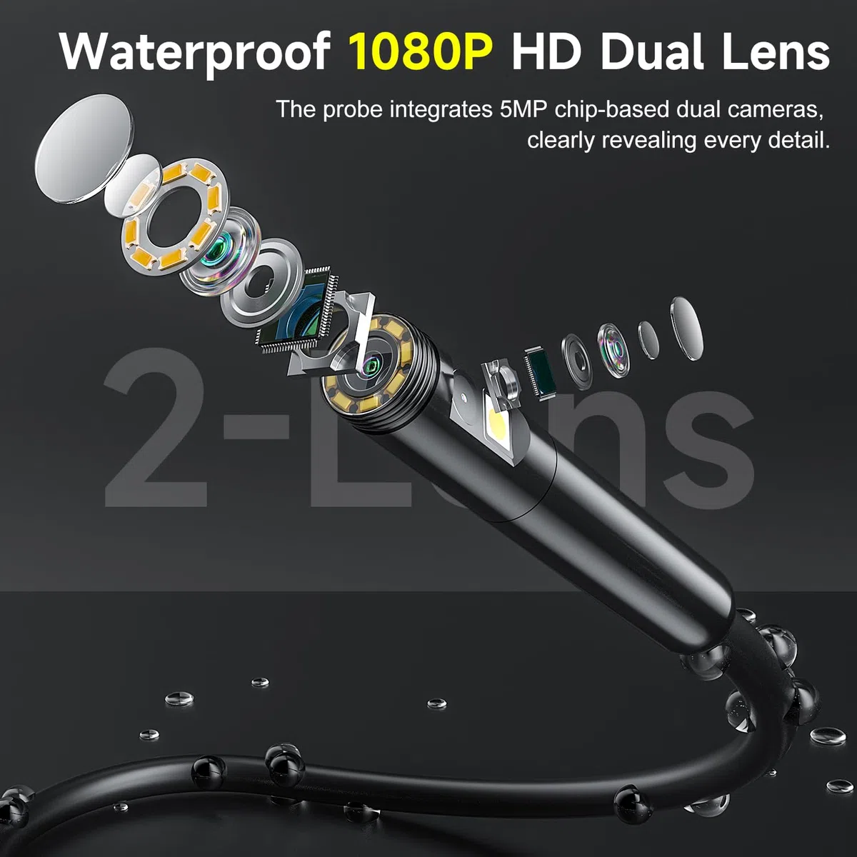 Cámara Endoscópica de Doble Lente, 1080P HD 5" Pantalla IPS Endoscopio Camara de Inspeccion con 8+1 Luces LED, Camara Inspeccion Tuberias Impermeable IP67, Cable Semi-Rígido de 5M