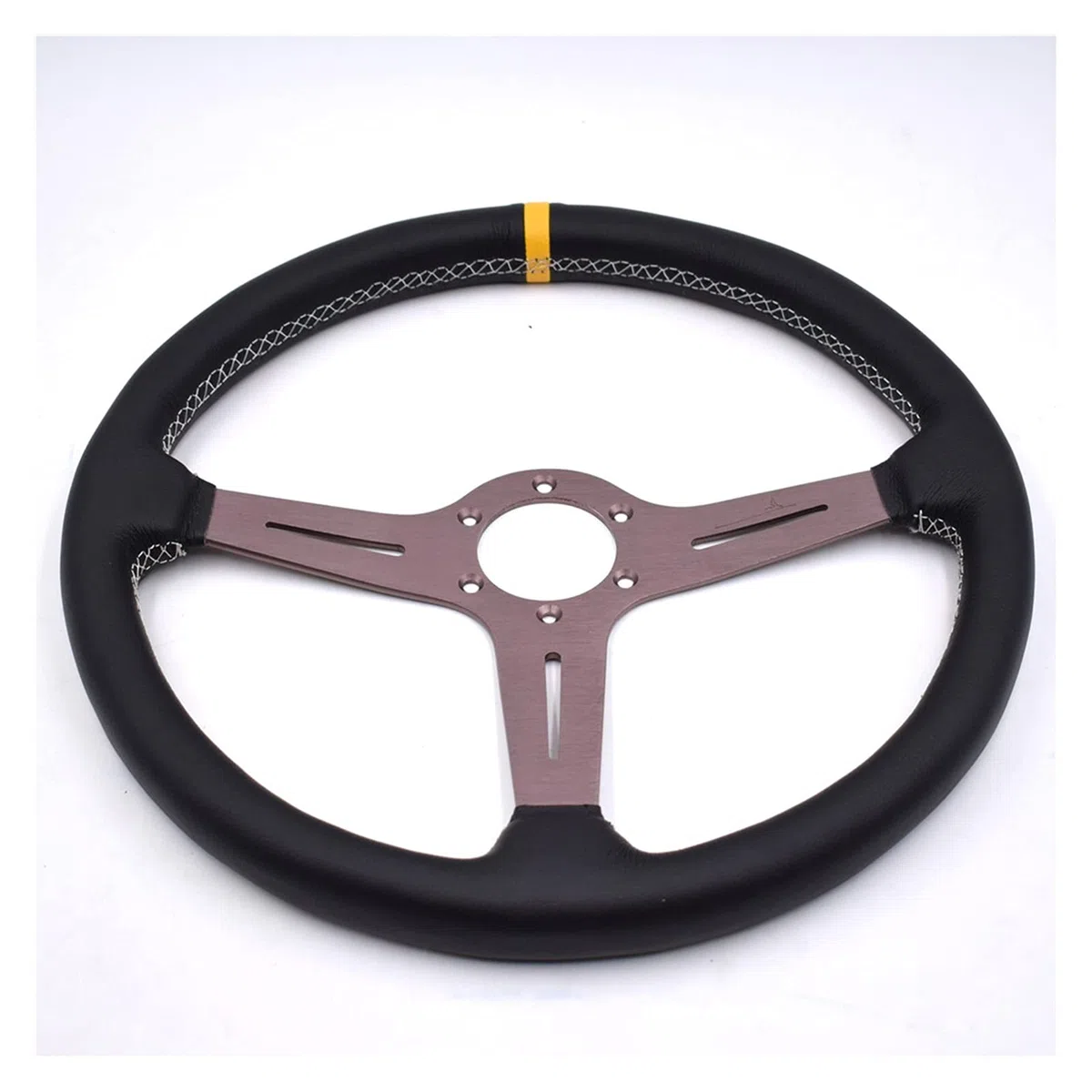 Volante Deportivo Coche de carreras de 380 mm / 15 pulgadas de cuero real del volante de la deriva Volante (Color : Black)