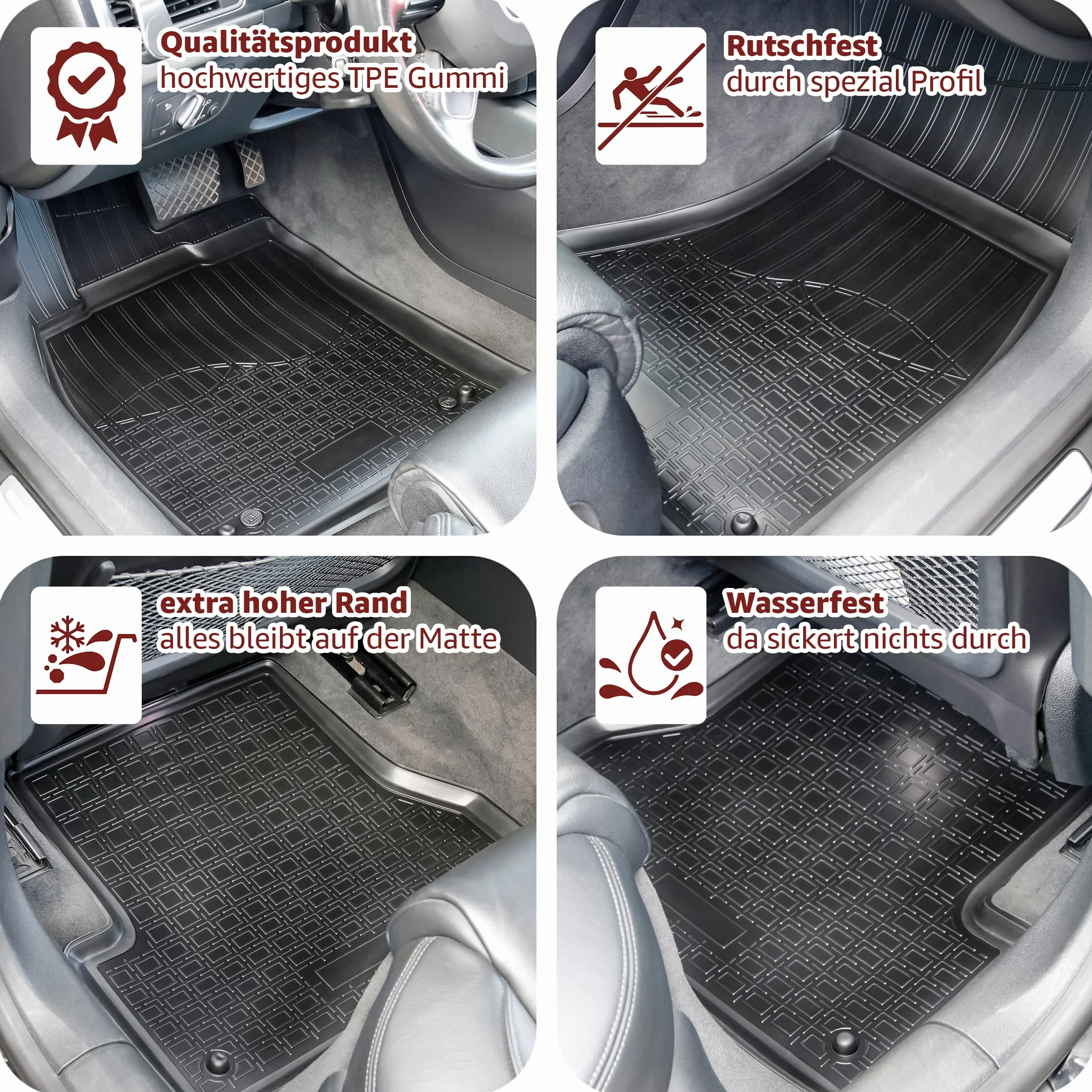 Recambo Juego de Alfombrillas de Goma y Bandeja para Maletero para VW Touareg I | Tipo 7L | 2002 2010 100% Alfombrillas para Coche y Maletero de TPE Antideslizante Negro