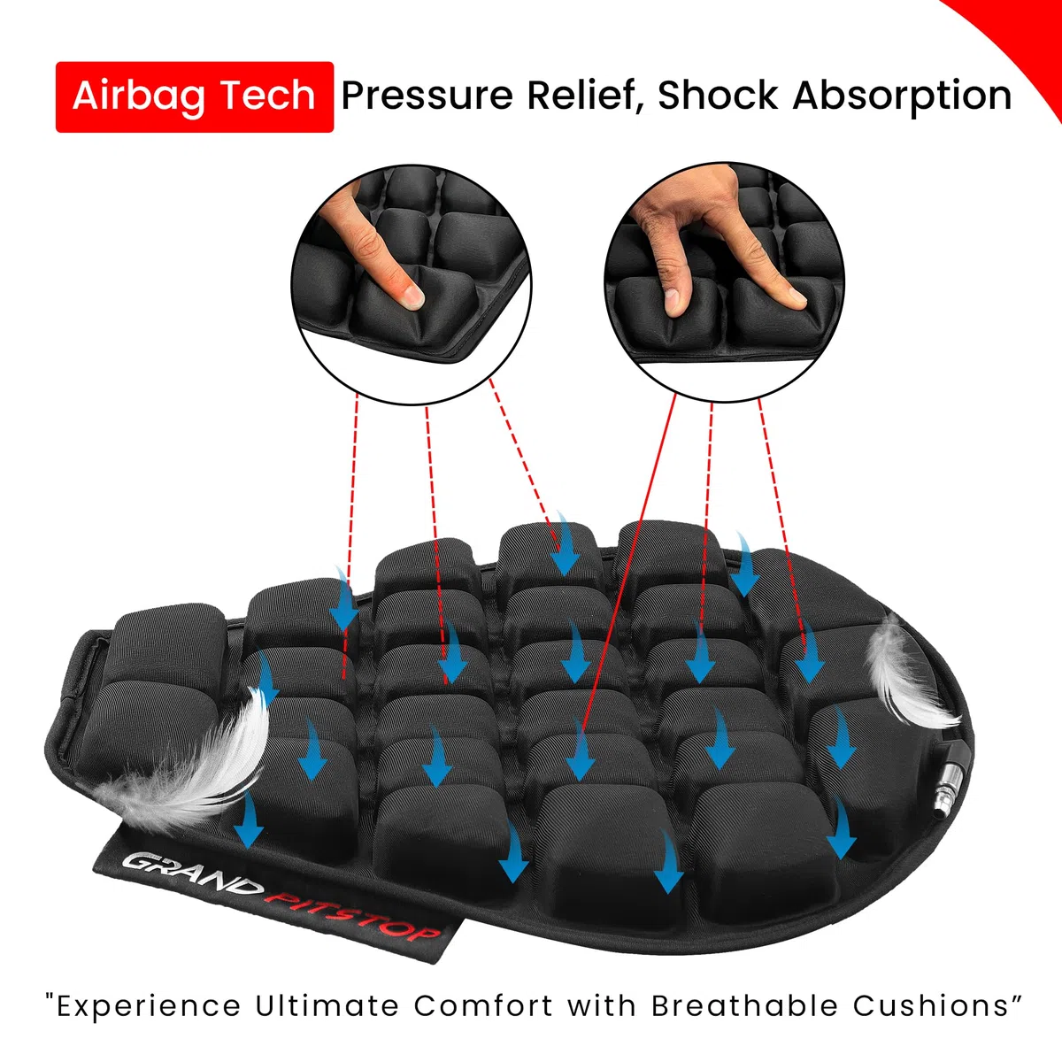 GRAND PITSTOP Motorcycle Air Seat Cushion With Inflatable Bubble Air Pads With Breathable Mesh Cover & Non-Skid Bottom compatible for Cruiser Motorcycle