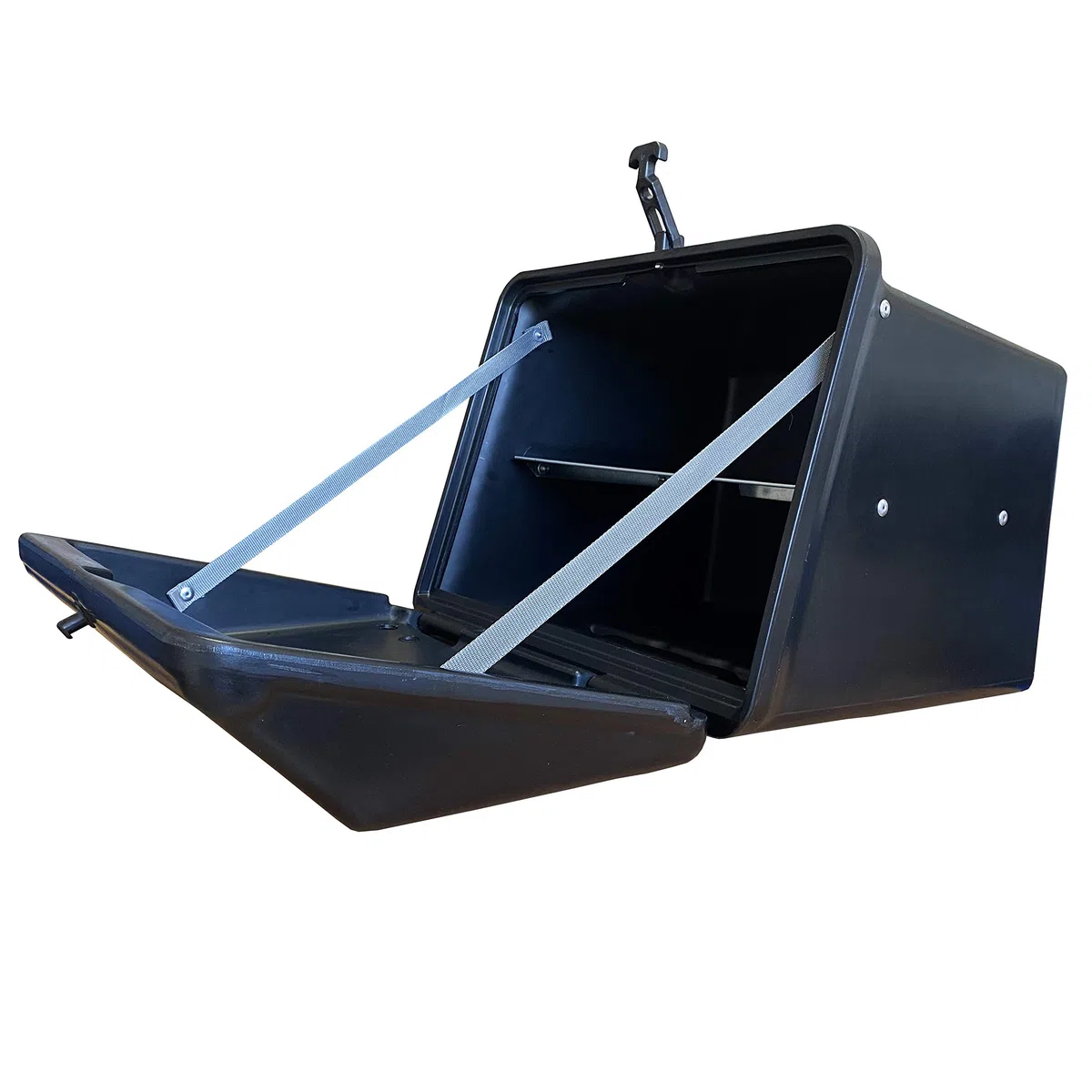 Cofre Portaequipajes Moto Ciclomotor Quad de Fácil Montaje, 50x50x42 cm, Cajón Gran Capacidad Apto para Alimentos con Bandeja y Reflectantes Homologados, 75 litros, Caja Baúl Moto (Color Negro)