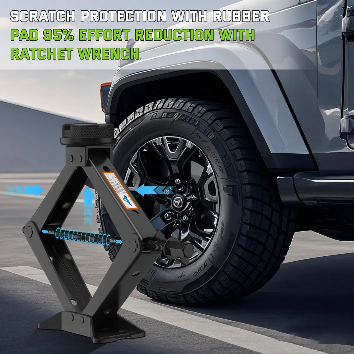 Nuevo Universal Gato para Coche 3T/3000KG, 2026 Gato Coche Portátil con 2 Pcs Bloque De Goma, con Llave de Tuercas de Rueda,Evita Rayaduras en el Vehículo,Herramientas de Emergencia para SUV MPVTesla