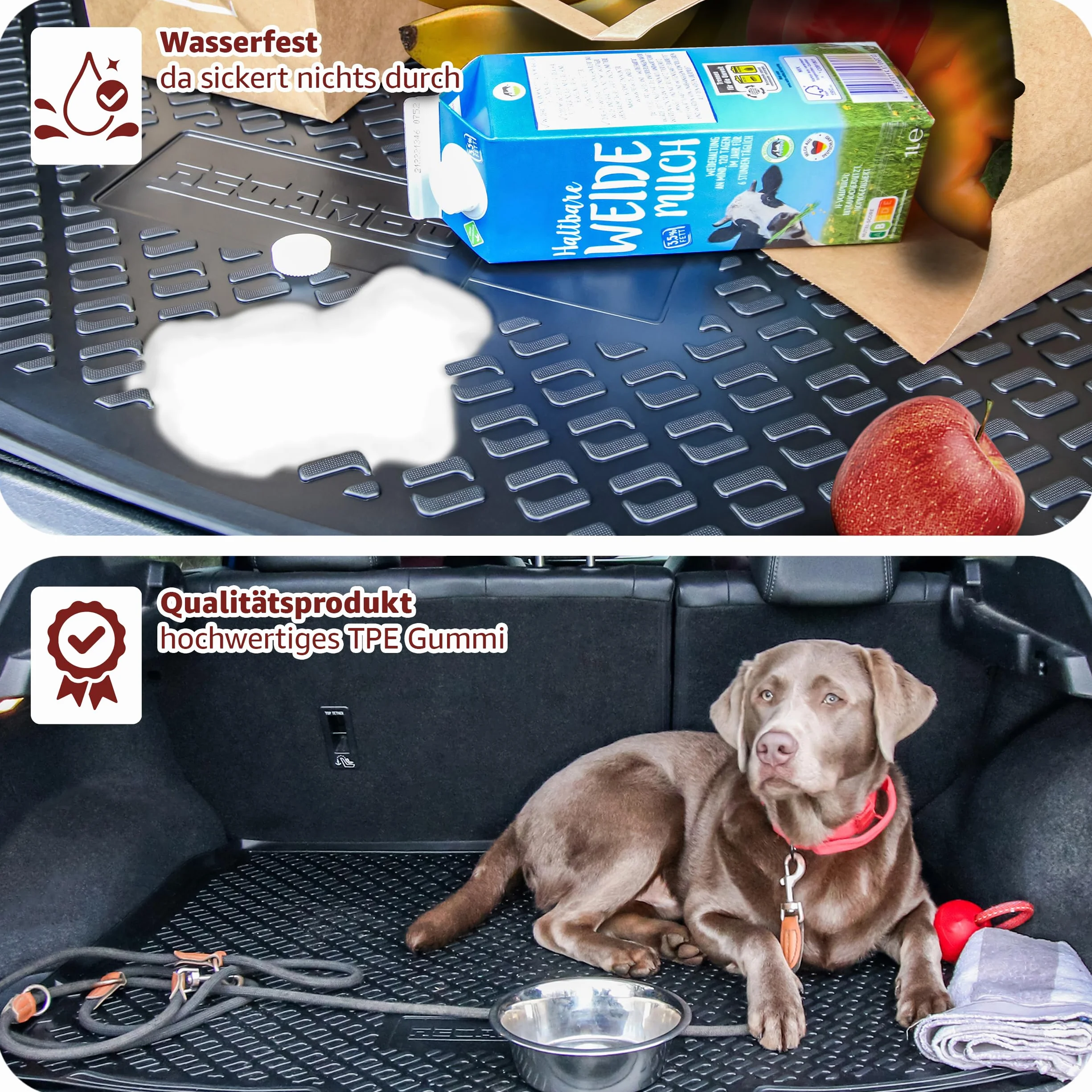 Recambo Juego de Alfombrillas de Goma y Bandeja para Maletero para VW Touareg I | Tipo 7L | 2002 2010 100% Alfombrillas para Coche y Maletero de TPE Antideslizante Negro