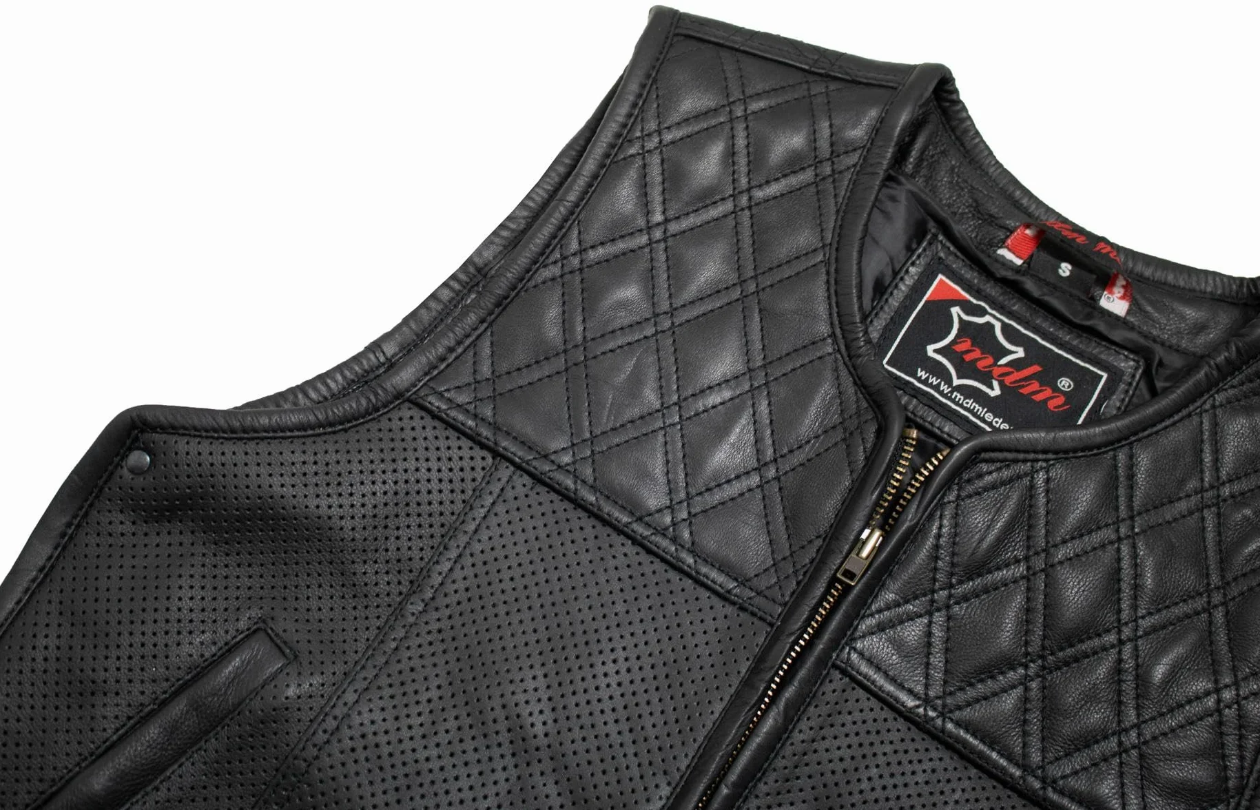 MDM Chaleco cuero moto hombre, chaleco biker negro sin mangas de piel auténtica, estilo Clubstyle, con cuero perforado y cremalleras laterales ajustables