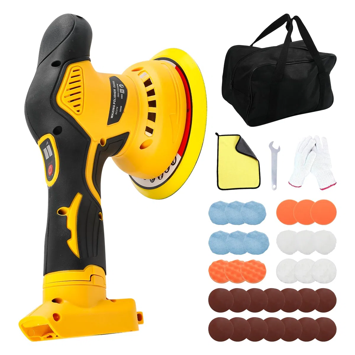 Pulidora de autos inalámbrica para Dewalt, sin escobillas de 6 pulgadas, pulidora orbital de 8 velocidades variables, 5500 RPM para detalles de autos encerado eliminación de rayones (sin batería)