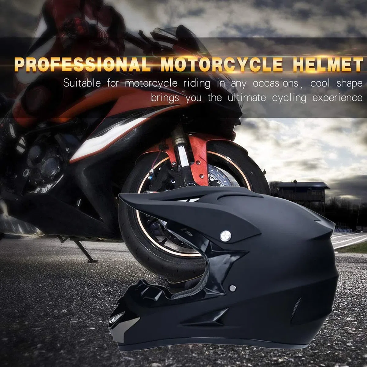 Casco de Moto Negro Mate,Casco Cross with Gafas Guantes Máscara a Prueba de Viento Casco Descenso Incluye 4 Tamaños de Forro de Casco