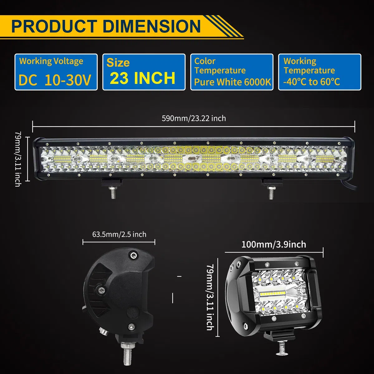 PICAA 23 Pulgadas 480W Barra LED 4x4 y 2X 4 60W Foco Led y Cableado Kit, Luz de Trabajo LED 12V 24V 6000K Faro Led Coche Camión Todoterreno Barras Luminosas Led