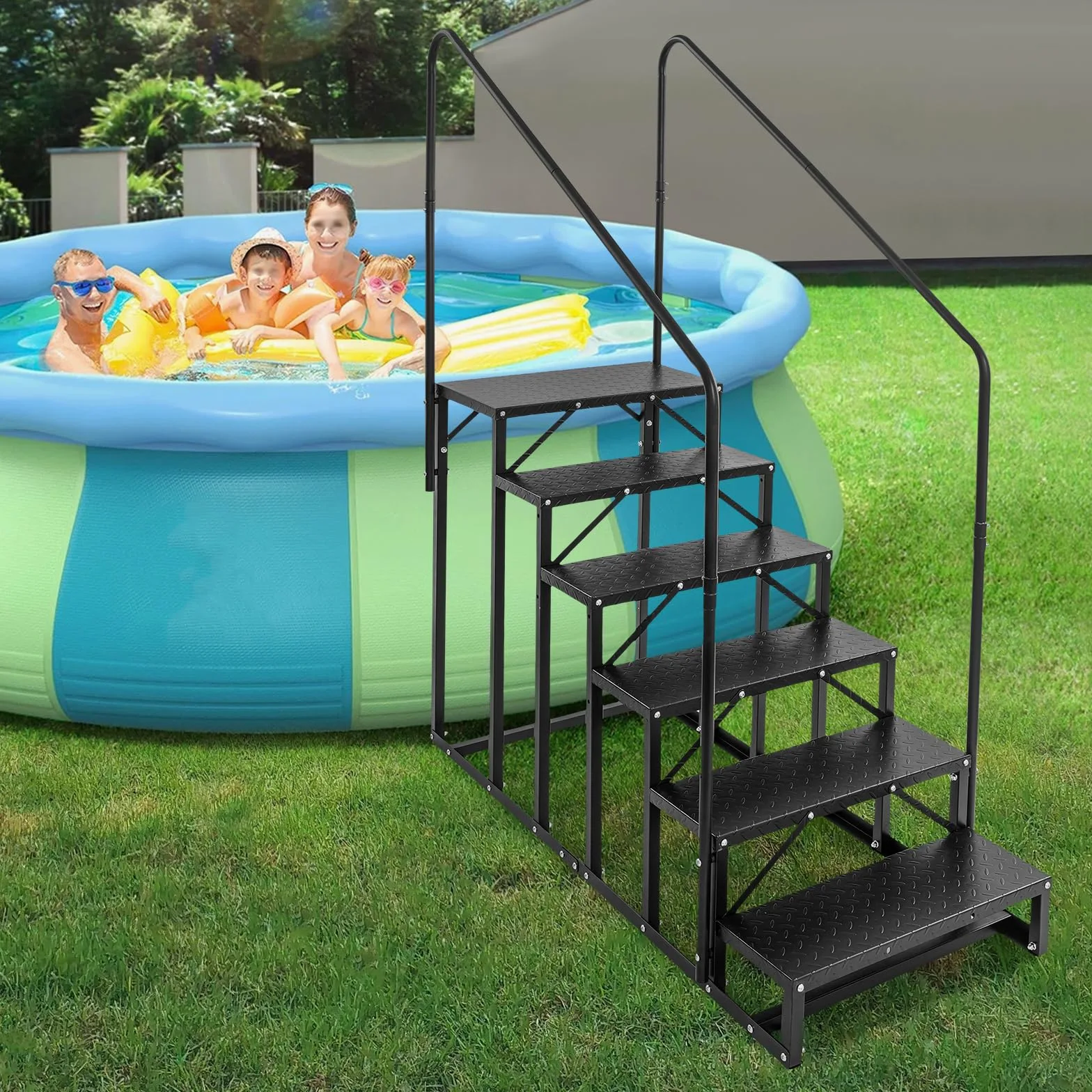 Escalera de 6 peldaños para autocaravana, acero al carbono, escalones para autocaravanas con pasamanos, escalera de piscina, escalera antideslizante para mascotas para caravanas, remolques, camping