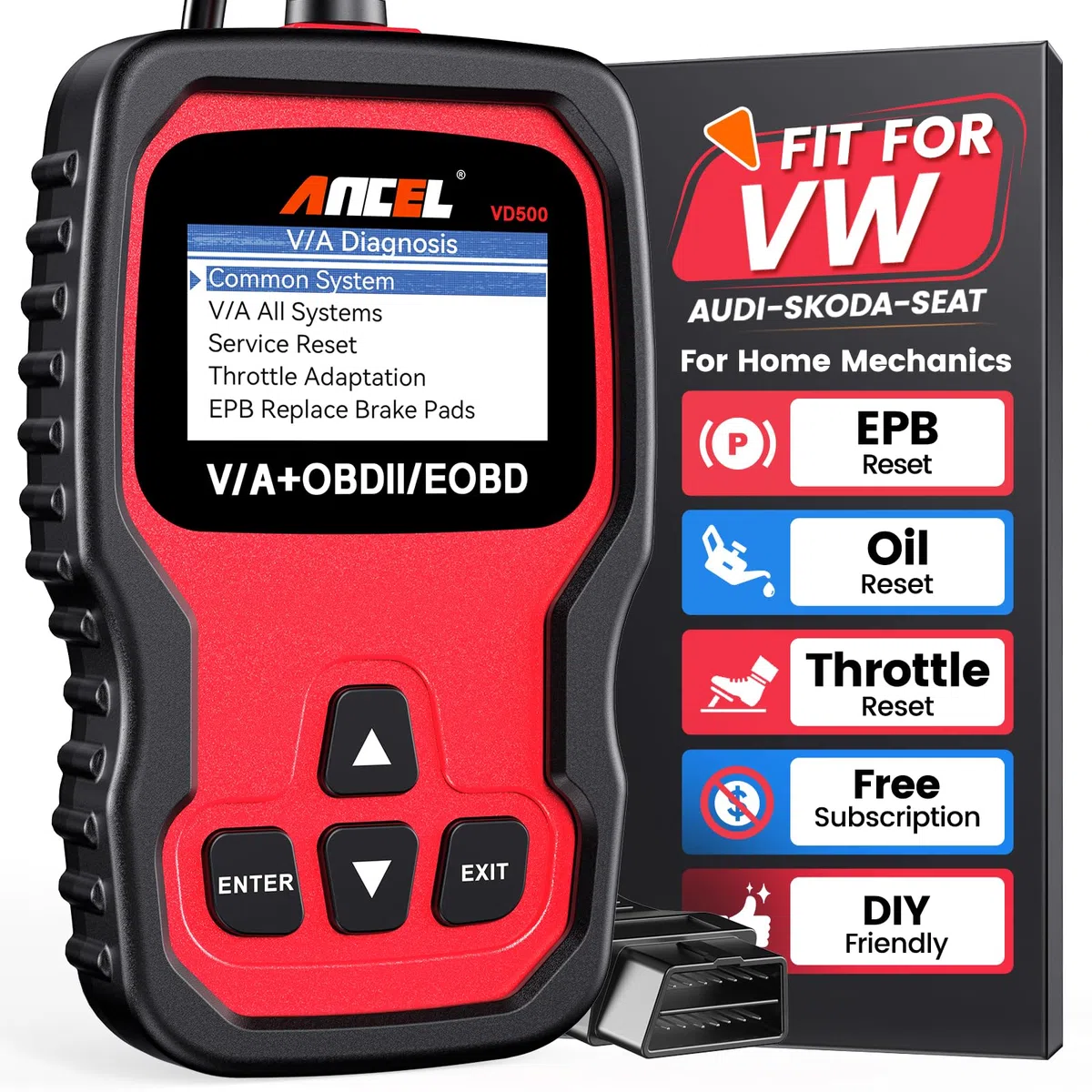 ANCEL VD500 OBD2 Diagnosis Coche de Todo el Sistema para VAG para VW para Audi para Seat, Lector de Código OBD2 EPB ABS SRS Cambio de Aceite del Motor y Restablecimiento de Las Pastillas de Freno