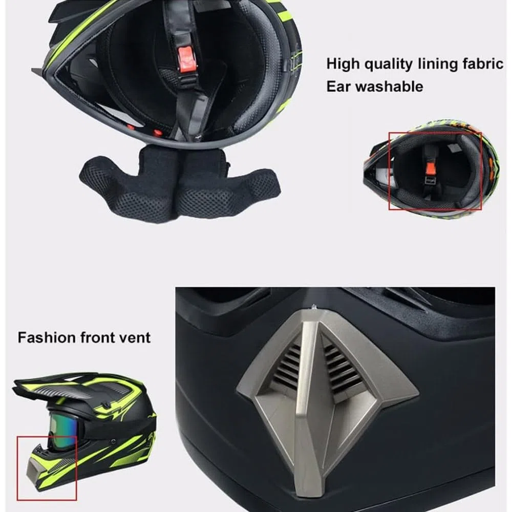 Casco Moto Niño Juvenil Casco Motocross Adultos Cascos Cruzados Offroad ATV MX Enduro Cascos Integral De Descenso MTB Certificado Dot/ECE con Gafas Máscara Guantes