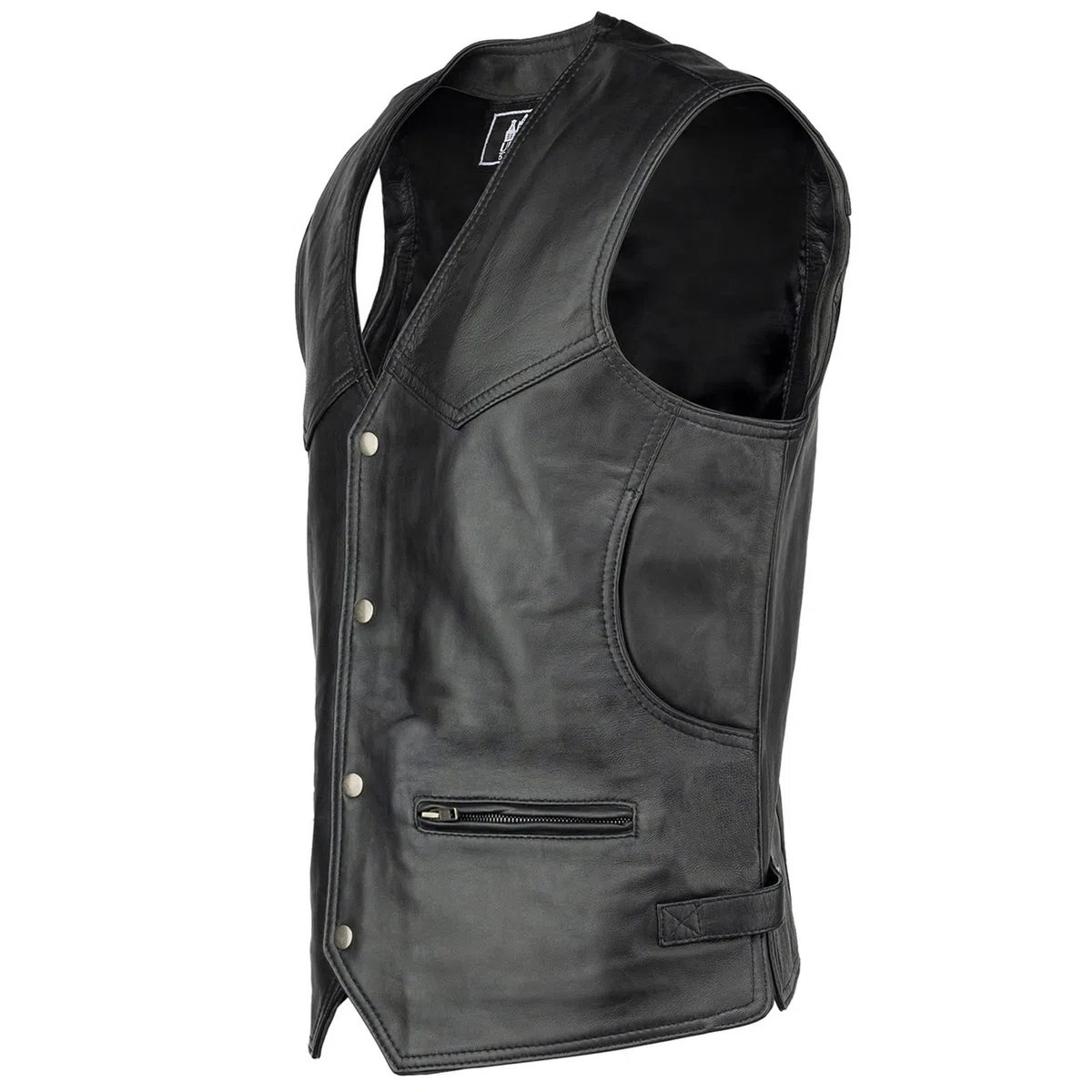 URBAN 5884 Billie Chaleco de Cuero Genuino para Hombre estilo Biker, Chaleco de Piel de Motociclista, URBAN 5884, Cuero ovino Suave, Chaleco con cierre de Botón Hombre