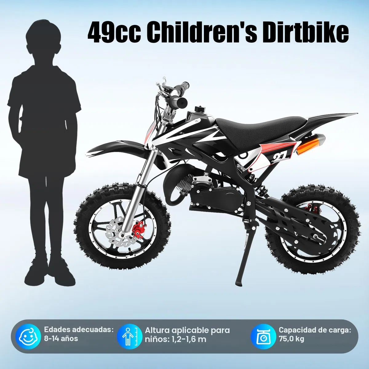 Bicicleta de cross para niños, 2 tiempos, 49 ccm, motor de 10 pulgadas, moto de bolsillo, Dirt Bike | Motocross | Pocketbike | Motorsport Dirtbike