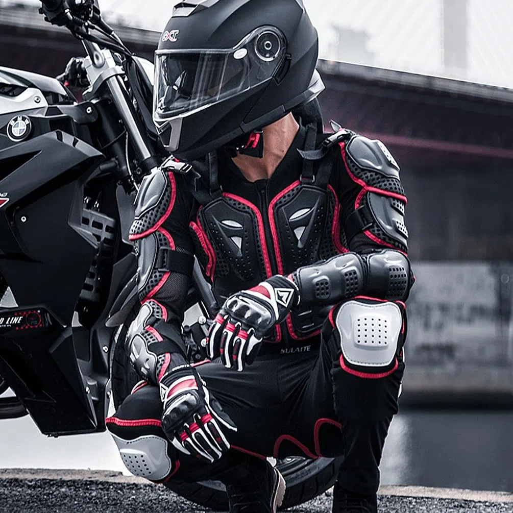 Cuerpo de Motocross con Almohadilla Transpirable Piezas de Protección de Moto Rodillera Equipo de Protección Armadura de Motocicleta (Set 2-Rojo,XL)
