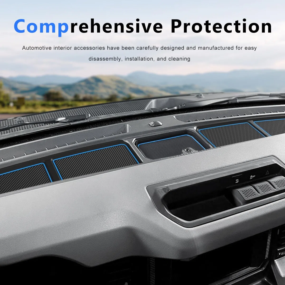 Auovo Bandeja de cubierta de salpicadero compatible con accesorios Ford Bronco 2021 2022 2023 2024 2025 2026 Bronco alfombrilla de silicona para salpicadero interior Bronco 2/4 puertas, juego de 3