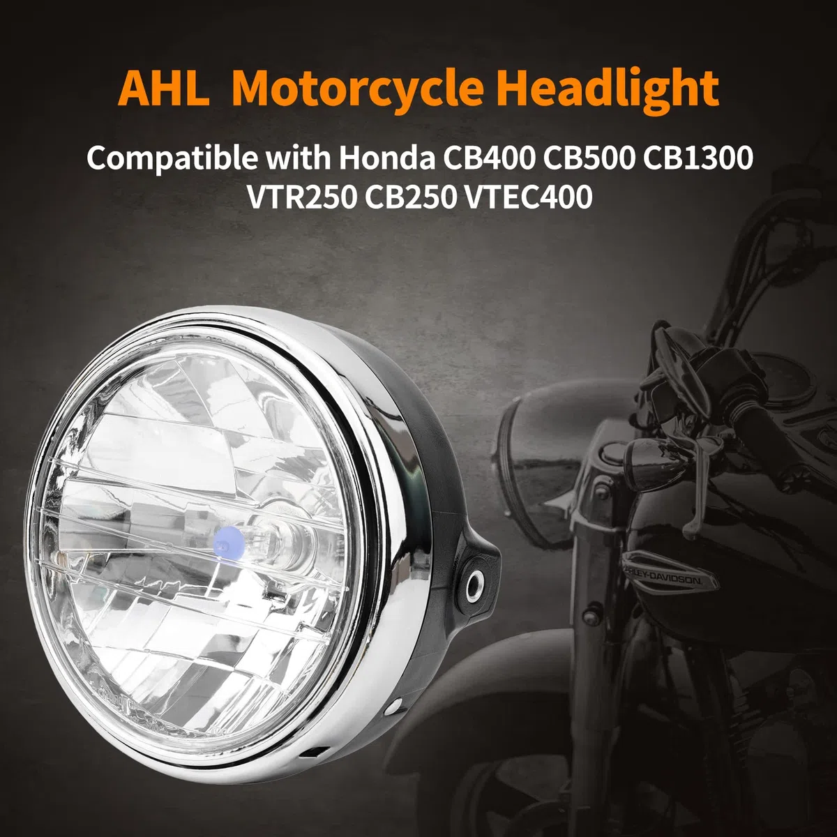 AHL Faro HalóGeno para Motocicleta, Faro Retro Redondo Cromado De 12 V Compatible con SUZUKI GSX1400/SV650/SV1000/BANDIT GSF650/GSF 1200/GSF1250 / YAMAHA XJR400/XJR1200/XJR1300