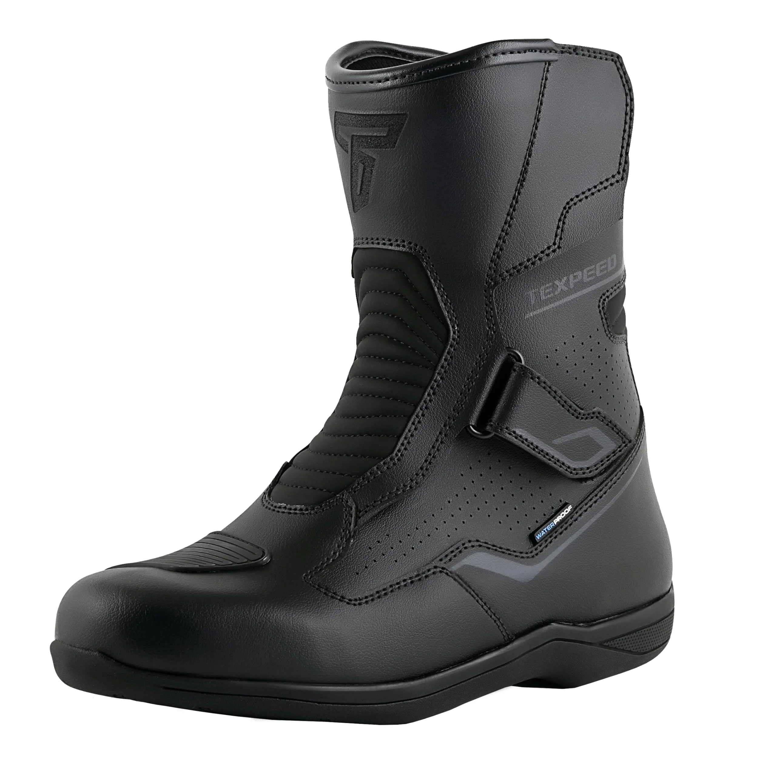 Texpeed Botas Moto Hombre Cuero - Cruiser 100% Botas De Moto Impermeables De Corte Corto Homologadas Por La CE - Negro - EU 43