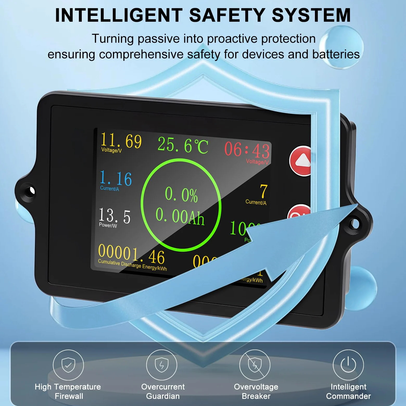 Monitor de Batería DC8-100V 100A comprobador de batería capacidad Indicador de Voltaje corriente con 100A corriente de cobre puro shunt sensor de temperatura y función de alarma