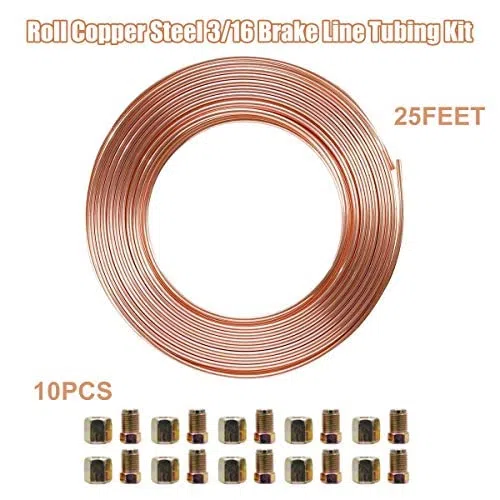 Juego de cables de freno de 3/16 "para coche, tubo de aceite de freno de acero interior de cobre, 10 m, rollo con 20 tuercas de macho y hembra