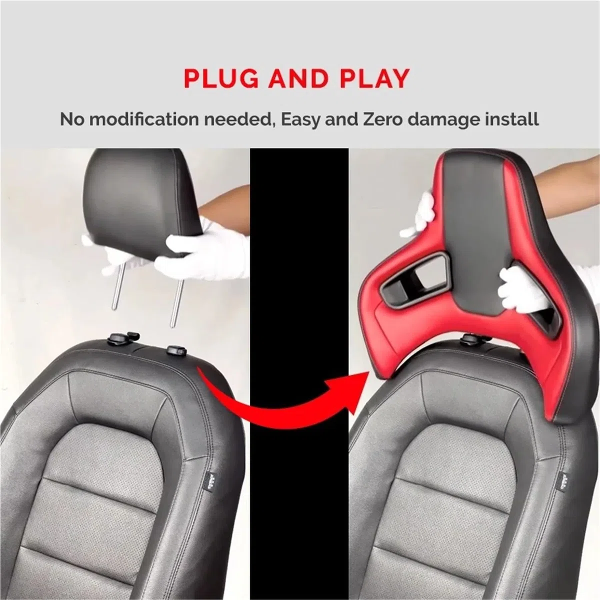 Car Pillow Driving Seat Reposacabezas de cuero de poliuretano para asientos deportivos con espuma fría, almohada cervical para coche, modificación interior.(Black)