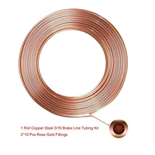 Juego de cables de freno de 3/16 "para coche, tubo de aceite de freno de acero interior de cobre, 10 m, rollo con 20 tuercas de macho y hembra