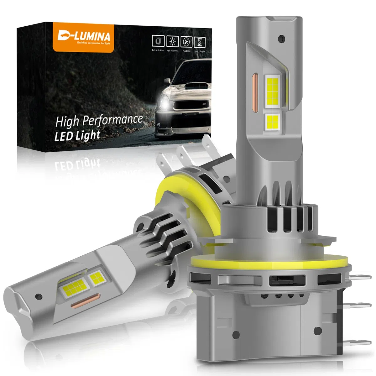 D-Lumina Bombilla H15 LED Canbus, 100W 12000lm 6500K，antierrores luz deslumbrante blanca súper luminosa y luz de circulación diurna, con efecto de refrigeración mediante ventilador,paquete de 2