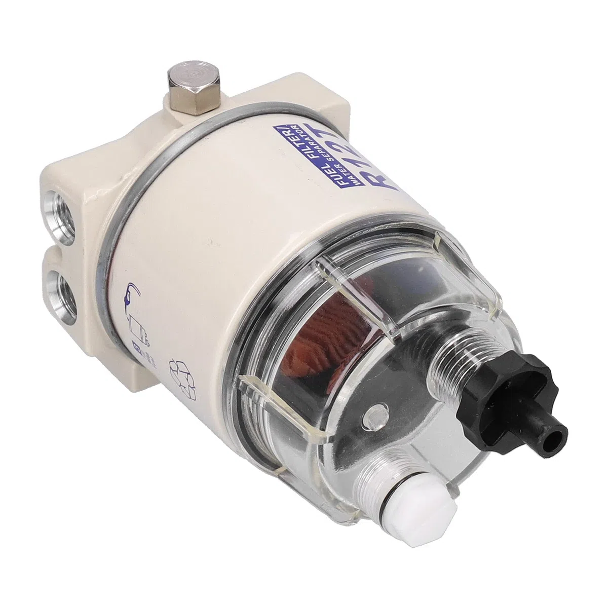 Tbest Filtro de combustible Separador de agua Kit completo, Filtro de combustible marino enroscable Separador de agua Velocidad de flujo 30GPH con drenaje autoventilado Reemplazo de R12T