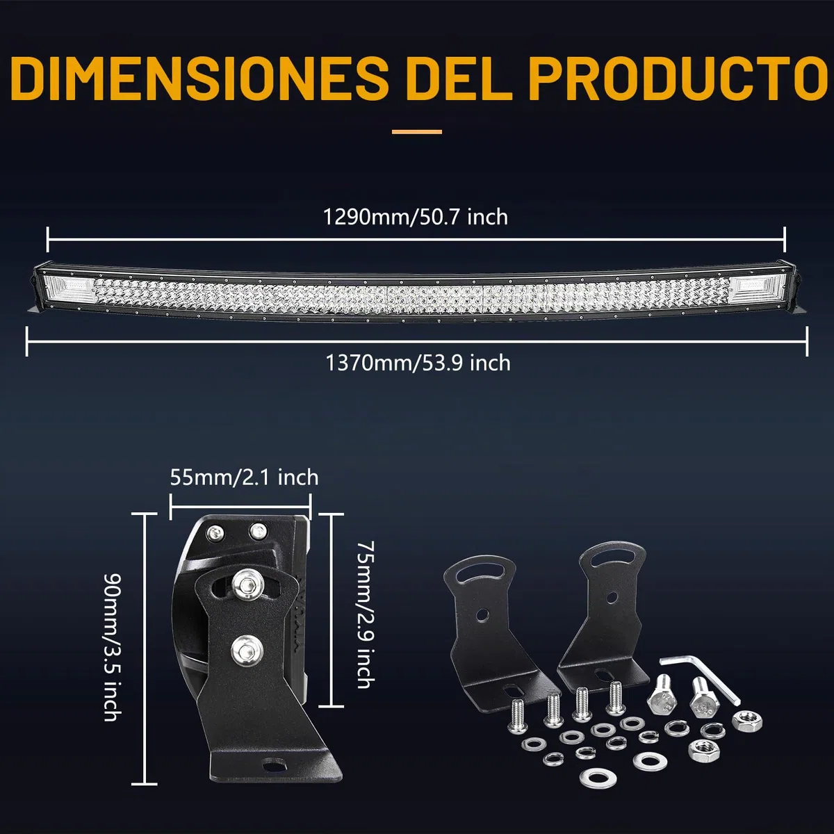 AUXTINGS Barra de luz LED curvada de 52 pulgadas 675W haz de inundación lente de triple fila luces de buceo con kit de arnés de cableado para todoterreno ATV AWD SUV 4WD 4x4, conector DT de 12V 24V