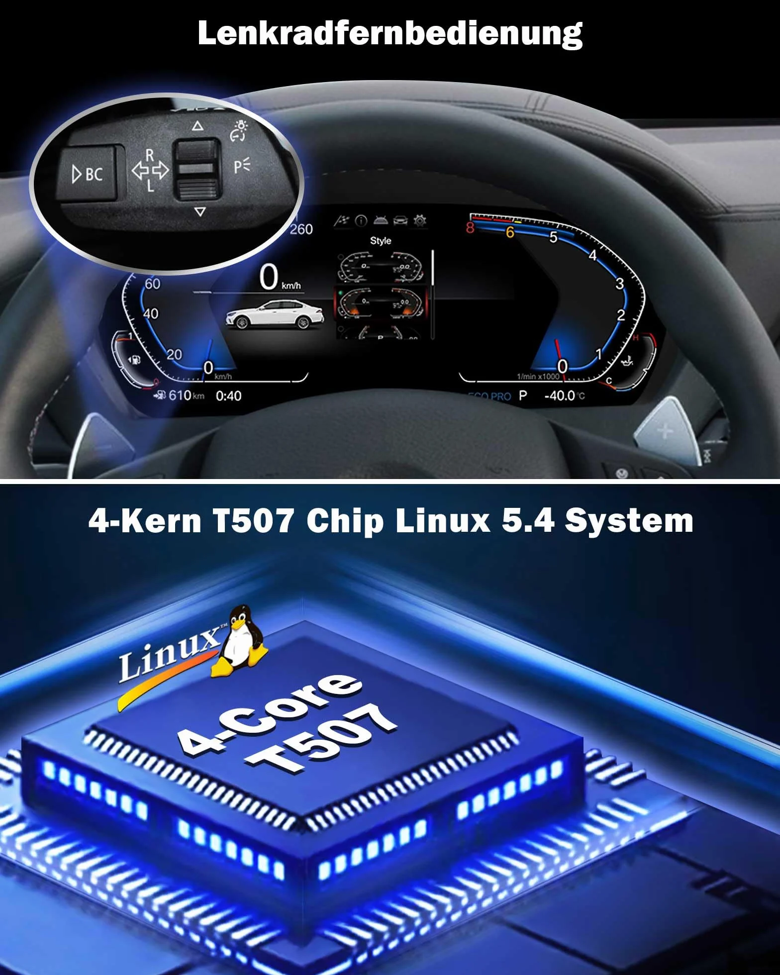 Velocímetro digital LCD de 12,3 pulgadas para BMW 5 Serie E60 E61 X5 E70 X6 E71 con sistema CiC y CCC Tacómetro salpicadero Cluster Instrumentos de repuesto 7-UI Control del volante Plug & Play HD