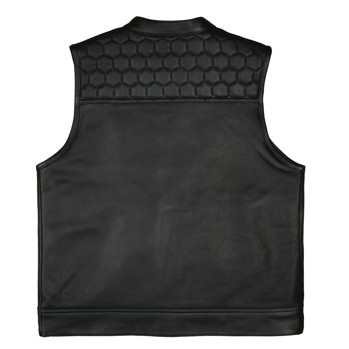 Leatherick Honeycomb SOA Estilo Chaleco de motocicleta de cuero genuino negro para hombres con bolsillos de transporte ocultos
