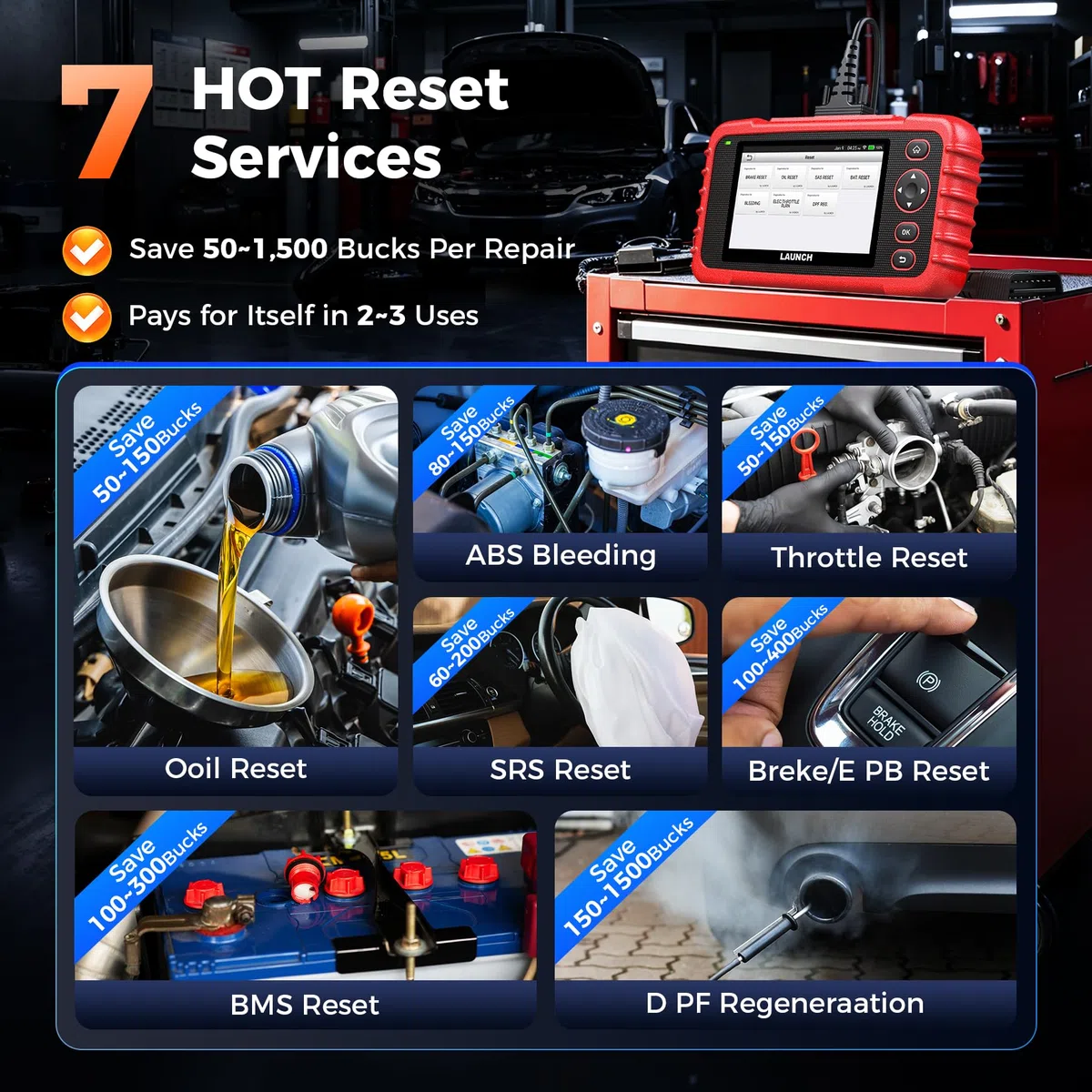 LAUNCH CRP123X V2.0 Obd2 Escáner, Diagnosis con 4 Sistemas y 7 Funciones, Motor Transmisión Abs Srs Airbag Autovin, Actualización por Wifi