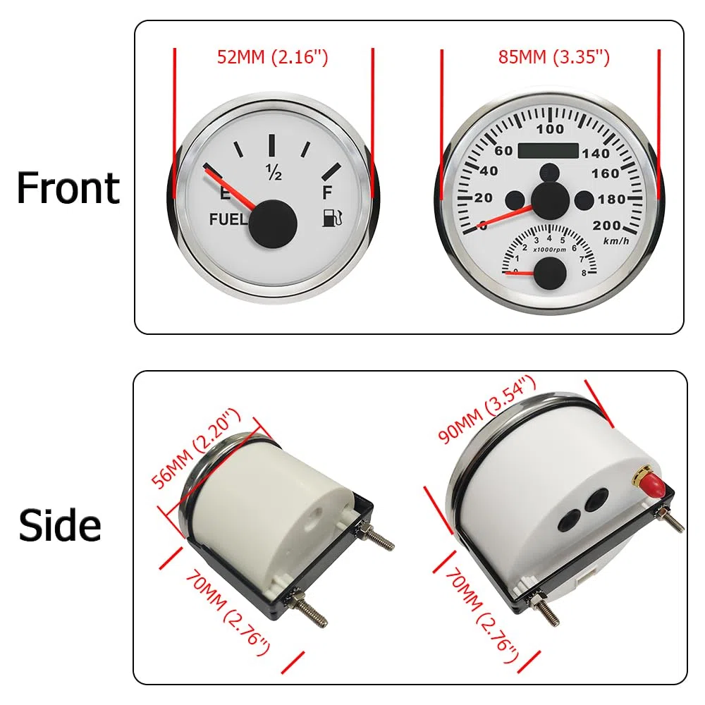 ELING Velocímetro de 85 mm con tacómetro con voltímetro de presión de aceite de temperatura de agua de nivel de combustible de 52 mm con retroiluminación
