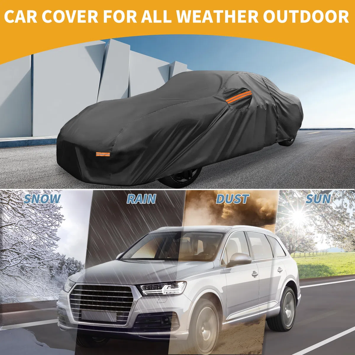 Funda para Todo Clima Protección Exterior Completa Anti-UV Sol Lluvia para Mazda MX-5 Miata 190T-PU Negro con Franjas Reflectantes.
