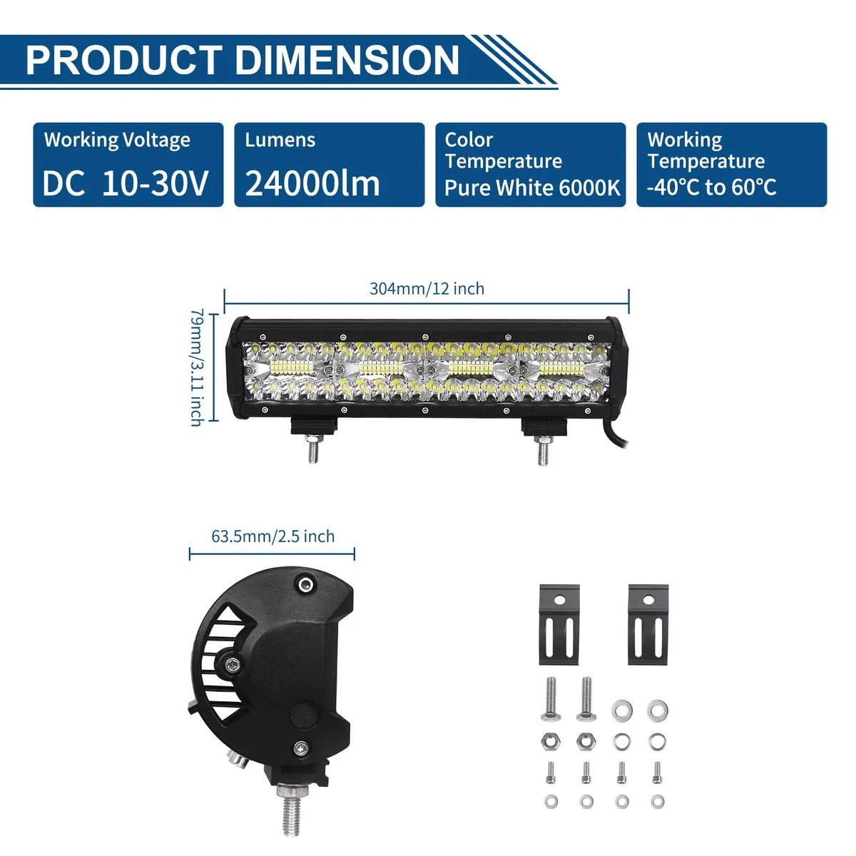 Willpower Faros LED de 30 cm, 240 W, 12 V, 24 V, resistente al agua, combo para todoterreno, coche, tractor, luz de marcha atrás, luz de marcha atrás