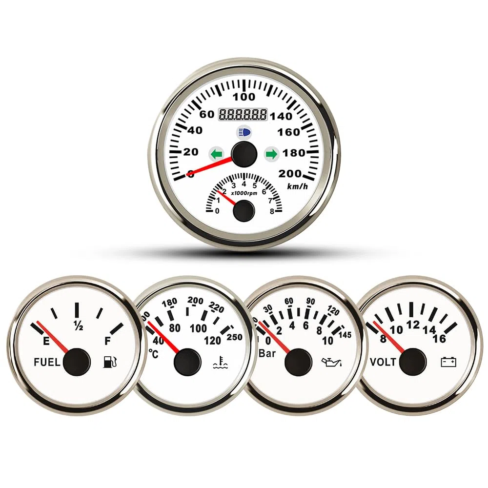 ELING Velocímetro de 85 mm con tacómetro con voltímetro de presión de aceite de temperatura de agua de nivel de combustible de 52 mm con retroiluminación
