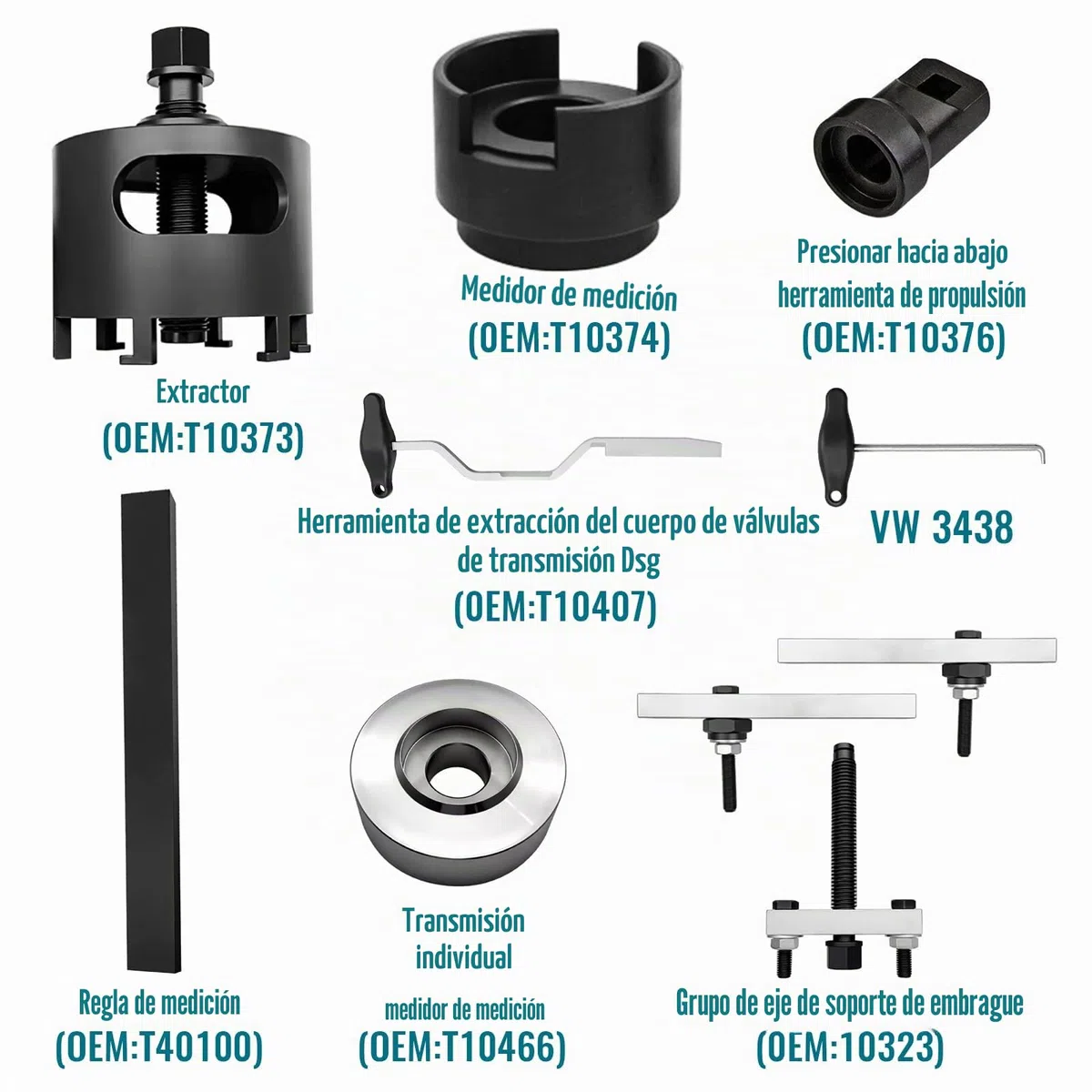 Juego de herramientas para caja de cambios de doble embrague Compatible con Audi Compatible con VAG VW 7-velocidades DSG, caja de cambios de doble embrague T10323 T10373 T10376 T40100 T10407