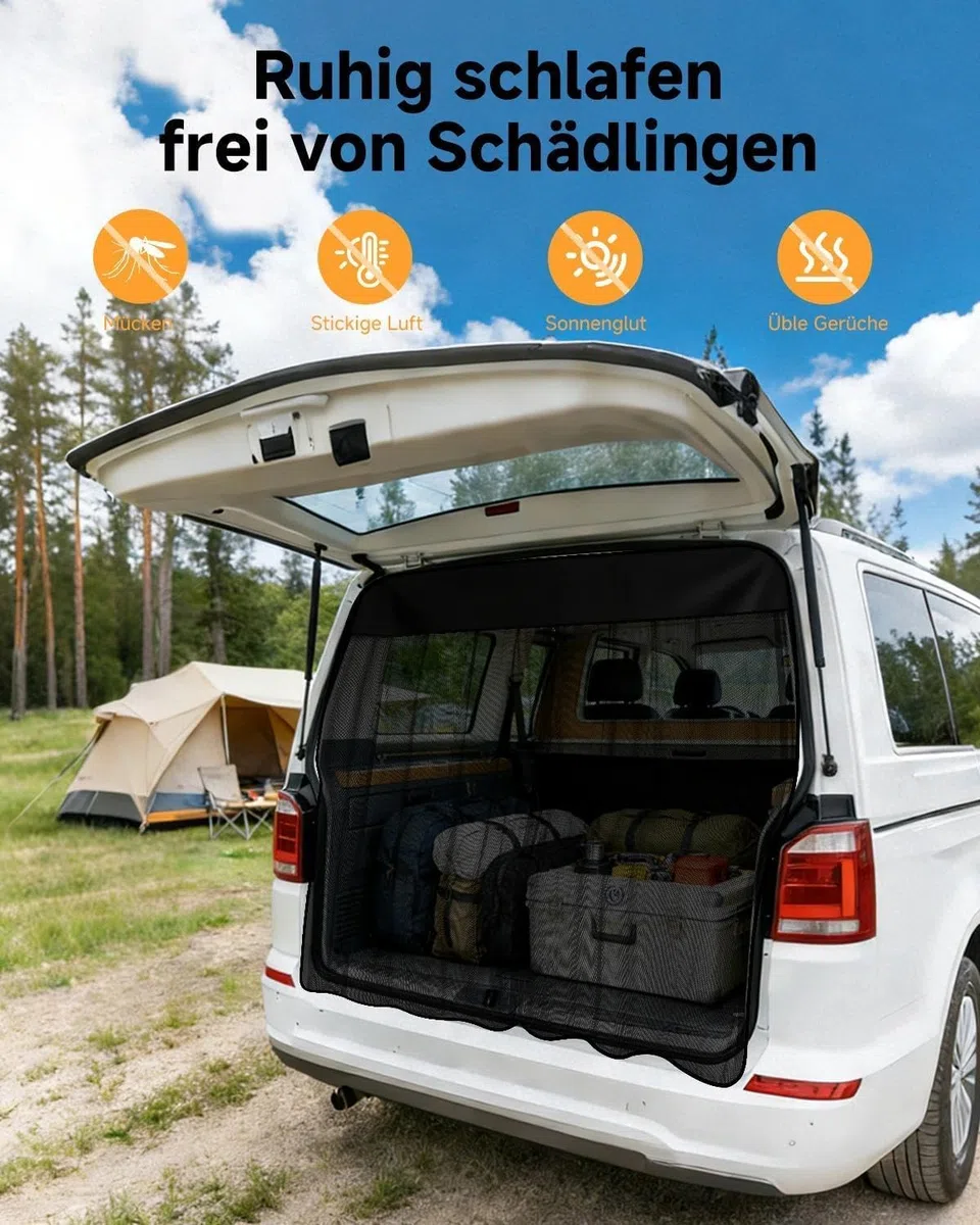 Mosquitera para VW T5 T6, puerta trasera 155 * 170 cm | Con cremallera y imanes para protección solar y contra el polvo | Ideal para camping, pernoctar en el coche y ventilación en viajes